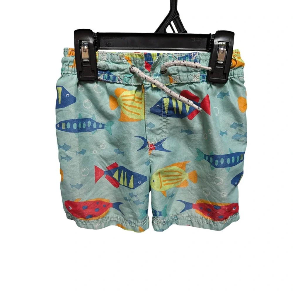 Carters Toddler Boys 2T Aqua Blue Tropical Fish Print Swim Trunks Board Shorts
